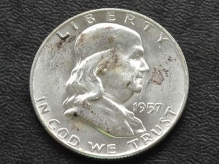 1957 - D Franklin Half Dollar Silver U.  S.  Coin A7157 photo