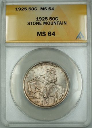 1925 Stone Mountain Commemorative Silver Half 50c Coin Anacs Ms - 64 Lightly Toned photo