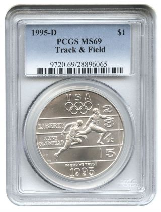 1995 - D Olympic Track & Field $1 Pcgs Ms69 Modern Commemorative Silver Dollar photo