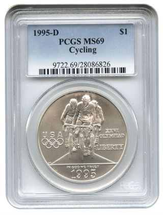 1995 - D Olympic Cycling $1 Pcgs Ms69 Modern Commemorative Silver Dollar photo