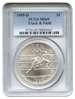 1995 - D Olympic Track & Field $1 Pcgs Ms69 Modern Commemorative Silver Dollar photo