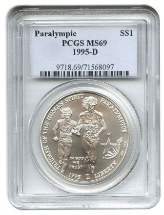 1995 - D Paralympics Blind Runner $1 Pcgs Ms69 Modern Commemorative Silver Dollar photo