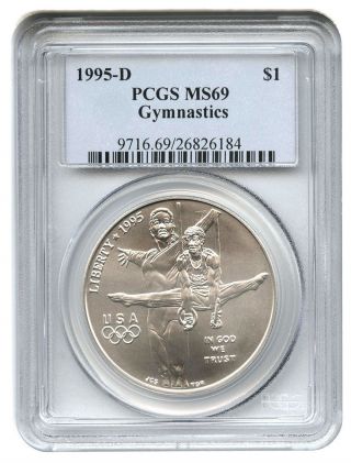 1995 - D Olympic Gymnastics $1 Pcgs Ms69 Modern Commemorative Silver Dollar photo