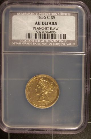 1856 - C $5 Gold Half Eagle Charlotte Au Det Planchet Flaw photo