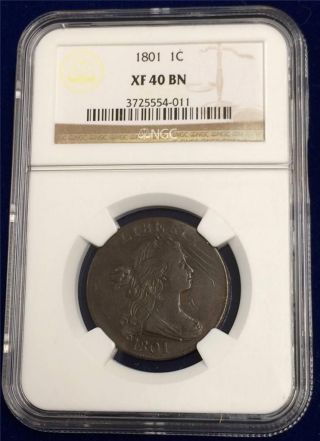 1801 Draped Bust Large Cent Coin Rare Ngc Xf 40 Bn S - 213 photo