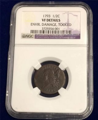 1793 Liberty Cap Bust Half Cent Coin Head Facing Left C - 3 Variety Ngc Vf photo