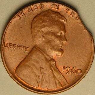 1960 P Lincoln Memorial Penny,  (clipped Planchet) Error Coin,  Ae 193 photo