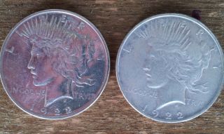1922 - D Peace Silver Dollar Qty=2 photo