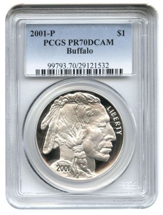 2001 - P Buffalo $1 Pcgs Proof 70 Dcam Modern Commemorative Silver Dollar photo