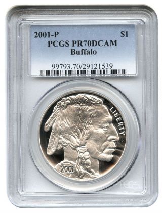 2001 - P Buffalo $1 Pcgs Proof 70 Dcam Modern Commemorative Silver Dollar photo