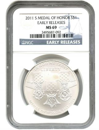 2011 - S Medal Of Honor $1 Ngc Ms69 (early Releases) photo