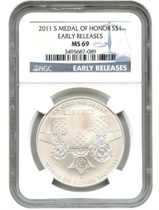 2011 - S Medal Of Honor $1 Ngc Ms69 (early Releases) photo