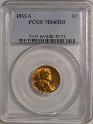 1955 S Lincoln Wheat Penny,  Pcgs Ms66 Red,  Ah 085 photo