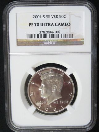 2001 S Silver Proof Kennedy Half Dollar - Ngc Pf 70 Ultra Cameo (106) photo