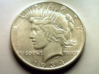 1934 - S Peace Silver Dollar Choice About Uncirculated Ch.  Au Coin photo
