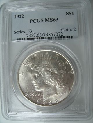 1922 Peace Silver Dollar - Pcgs Ms 63 - Coin photo