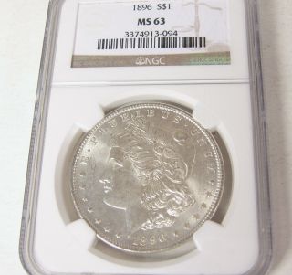 1896 P Morgan Silver Dollar Ms 63 Ngc Unc Philadelphia Usa Brown Label Coin photo