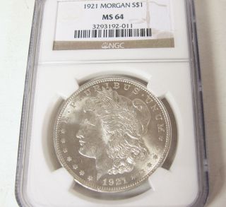 1921 P Morgan Silver Dollar Ms 63 Ngc Unc Philadelphia Usa Brown Label Coin photo