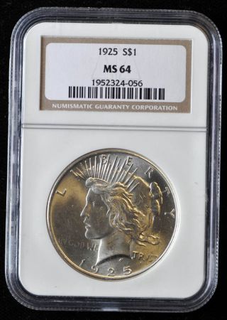 1925 Silver Peace Dollar Graded By Ngc Ms64 $1 photo