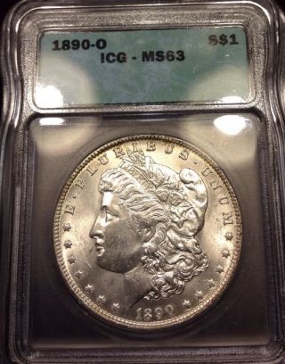 1890 - O Morgan Silver Dollar Icg Ms 63 photo