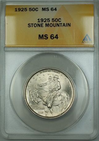 1925 Stone Mountain Commemorative Silver Half Dollar 50c Coin Anacs Ms - 64 photo
