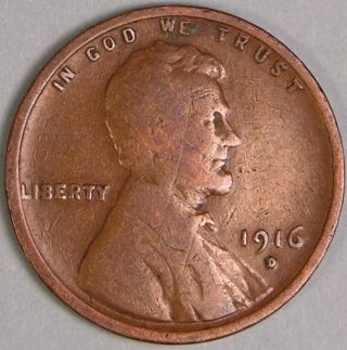 1916 D Lincoln Wheat Penny,  Jd 338 photo