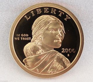 2000 S Proof Deep Cameo (dcam) Native American Sacagawea Golden $1 Dollar photo