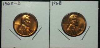 1968 And 1968 D Unc Lincoln Memorial Copper Pennies photo