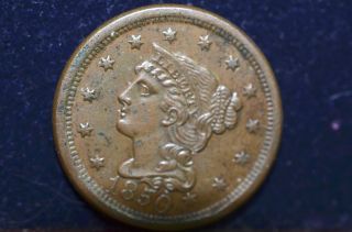 1853 Braided Hair Large Cent - Almost Uncirculated photo