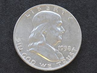 1958 - D Franklin Half Dollar Silver U.  S.  Coin A5920 photo