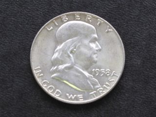 1958 - D Franklin Half Dollar Silver U.  S.  Coin A6077l photo