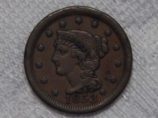 1853 Large Cent Braided Hair,  Ef photo