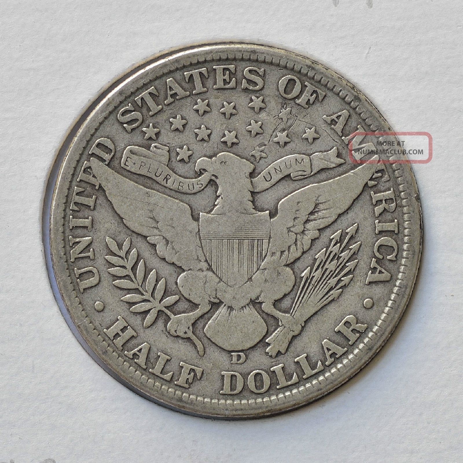 1907 - D 50c Barber Half Dollar (90% Silver Coin) - Fine (12)