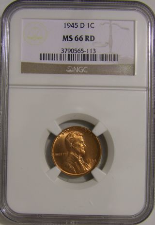 1945 D Lincoln Wheat Penny,  Ngc Ms66 Red,  Ah 122 photo