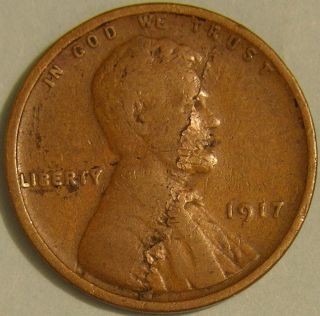 1917 P Lincoln Wheat Penny,  (lamination) Error Coin,  Aj 196 photo