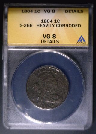 1804 Draped Bust Large Cent Anacs Vg8 Details 