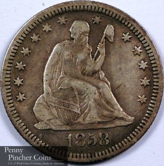 1858 Seated Liberty Quarter Great Looking Mid - Grade Coin photo