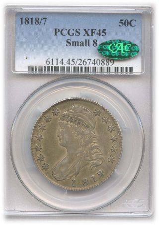 1818/7 Small 8 Capped Bust Half Dollar Xf 45 | Pcgs & Cac Graded photo