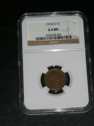 1914 - D Lincoln Head Cent,  Slabbed Ngc G 6 Bn Key Date Coin photo