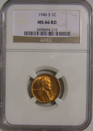 1946 S Lincoln Wheat Penny,  Ngc Ms66 Red,  Ah 081 photo
