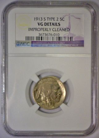 1913 S Buffalo Nickel Type 2 Ty Two Very Good Details Ngc Vg photo