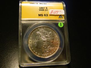 1887 P Morgan Dollar Anacs Ms63 Vam - 10 Doubled 18 - Presents Well Very Few Marks photo