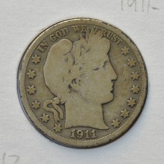 1911 - D 50c Barber Half Dollar (90% Silver Coin) - Vg (17) photo