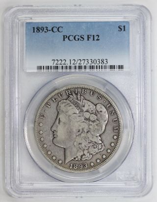 1893 Cc Morgan Silver Dollar F 12 Pcgs (0383) photo
