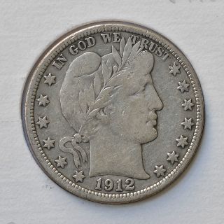 1912 50c Barber Half Dollar (90% Silver Coin) - Fine (20) photo