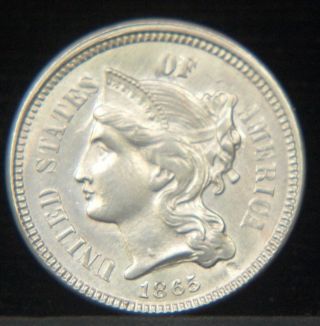 1865 Three Cent Nickel Choice Bu (b3866) photo
