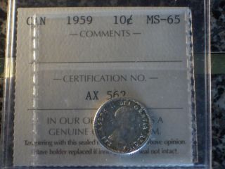 1959 Canada 10 Cents Iccs Ms - 65 photo