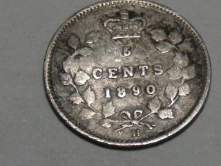 1890h Canadian Five Cent Silver Coin 6988a photo