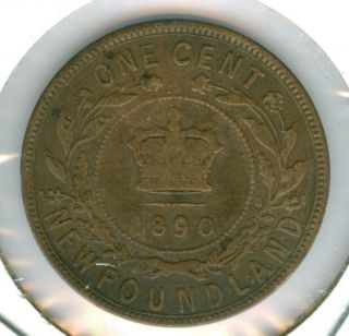 1890 Newfoundland Large Cent Vf Grade. photo
