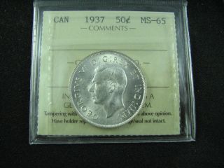 1937 Canada 50 Cents Unc Iccs Ms - 65 Coin photo
